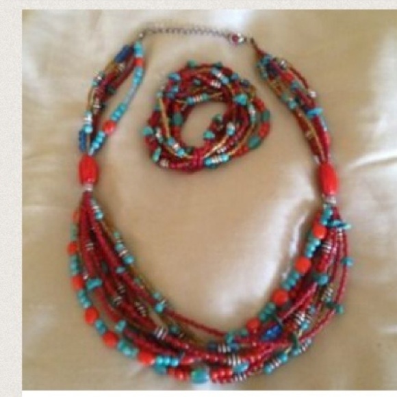 Multi colored beaded necklace & bracelet - Picture 1 of 2